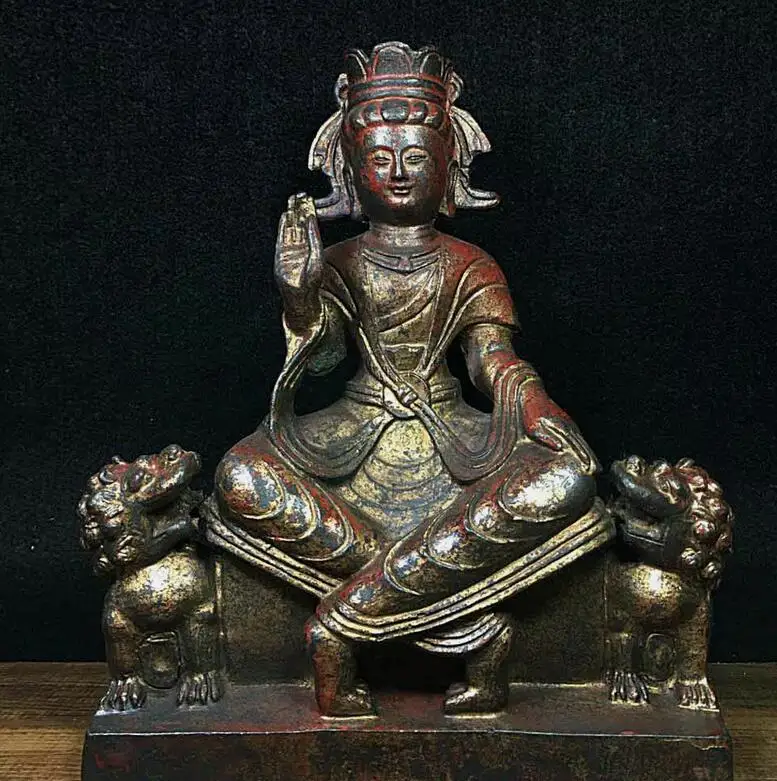 Folk China Chinese Tibet Buddhism Temple Bronze Kwan-Yin Buddha Statue 0104