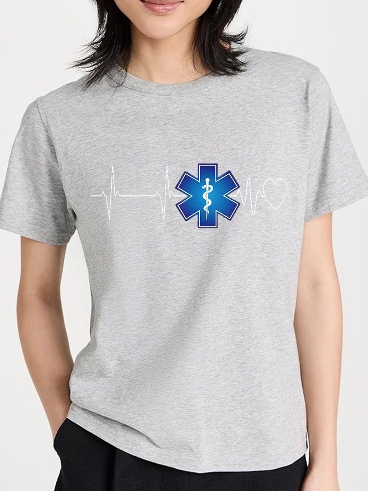 Paramedic Heartbeat Emergency Emt Ems Gift T-Shirt Tshirts For Women Graphic Women\'s T-Shirt Tee Tops Fashion Clothing