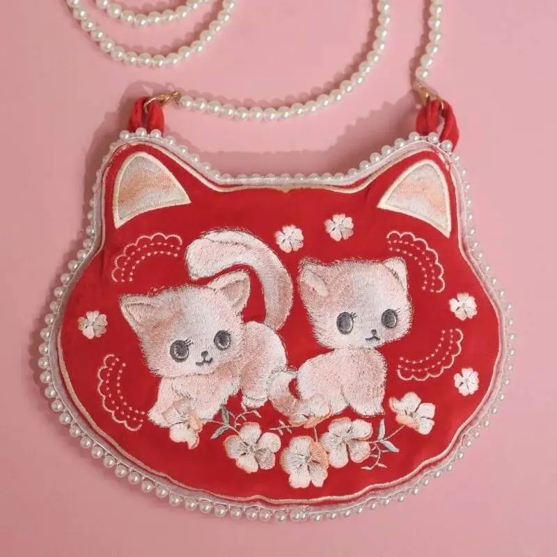 Sweet Lolita Style Cat Embroidery Messenger Bag Ancient Style Hanfu Bag Cosplay Princess Vintage Chinese Handbag Purse Wallet 3