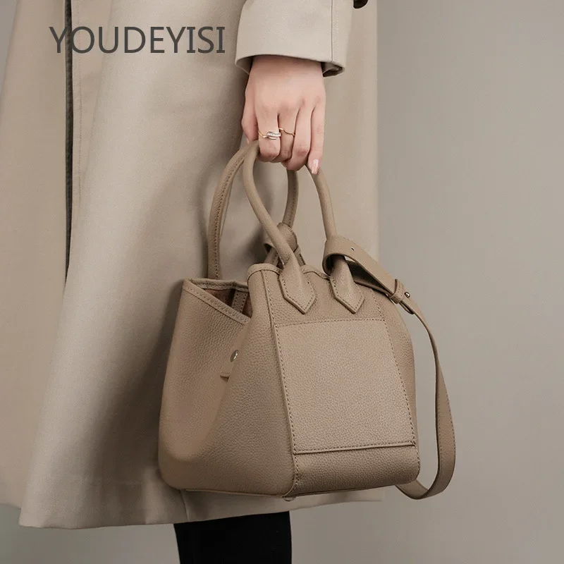 

YOUDEYISI First Layer Cowhide Niche Design Leather Vegetable Basket Women's Bag Temperament Soft Leather Bucket Bag Handbag