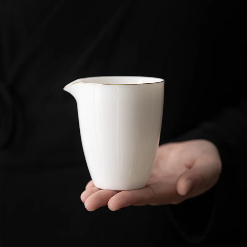 Mutton fat jade white porcelain fair cup household solid wood side handle anti-scald teapot even cup tea divider Kung Fu tea set
