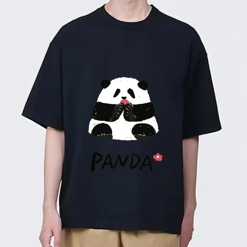 Cute Cartoon Panda T Shirt Women Couple Combination Clothes Short Sleeve Collar Fashion Man Cotton