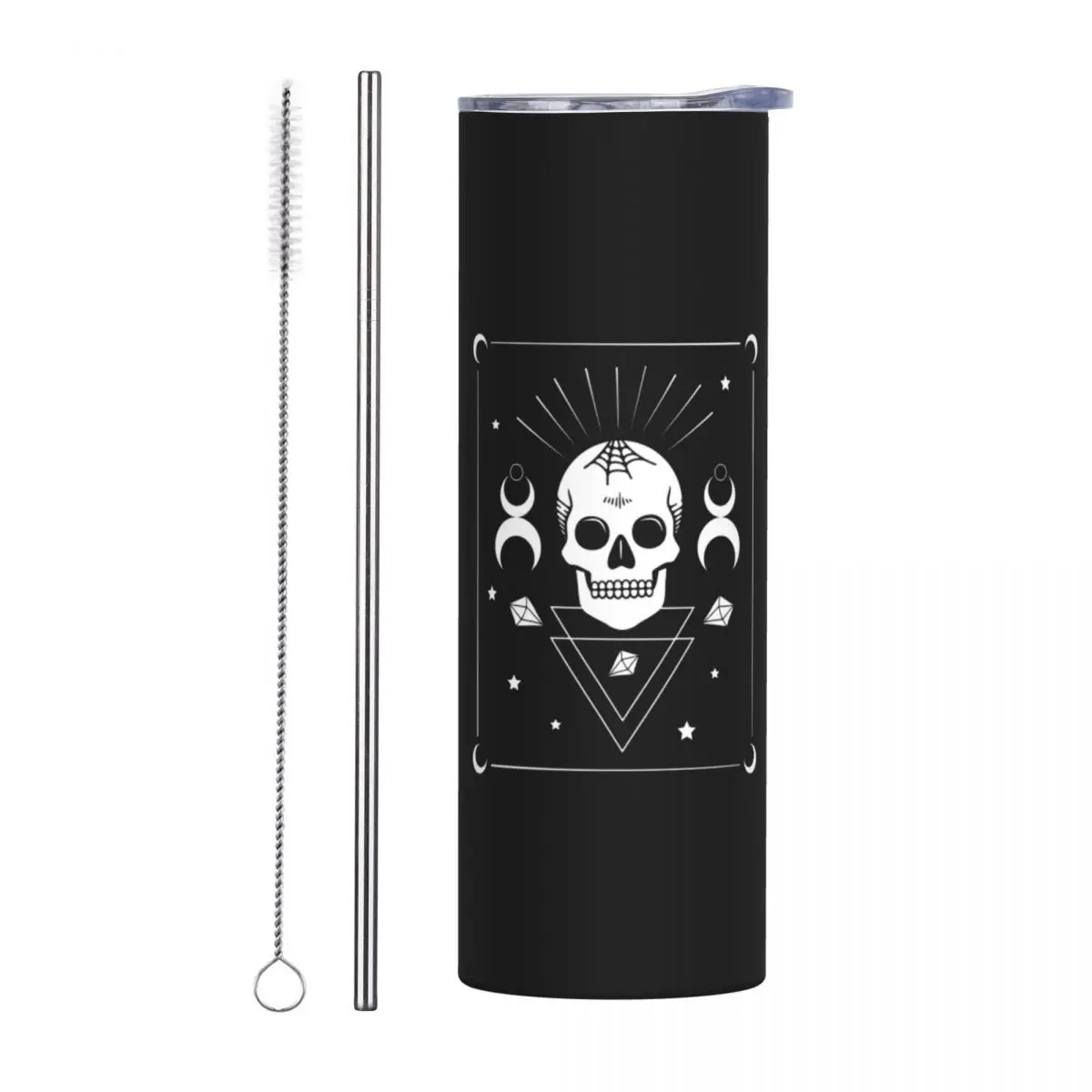 Skull And Witchcraft Symbols Goth Stainless Steel Tumbler Vacuum Insulated Mug Thermal Cold Cups Straw With Lid 20oz