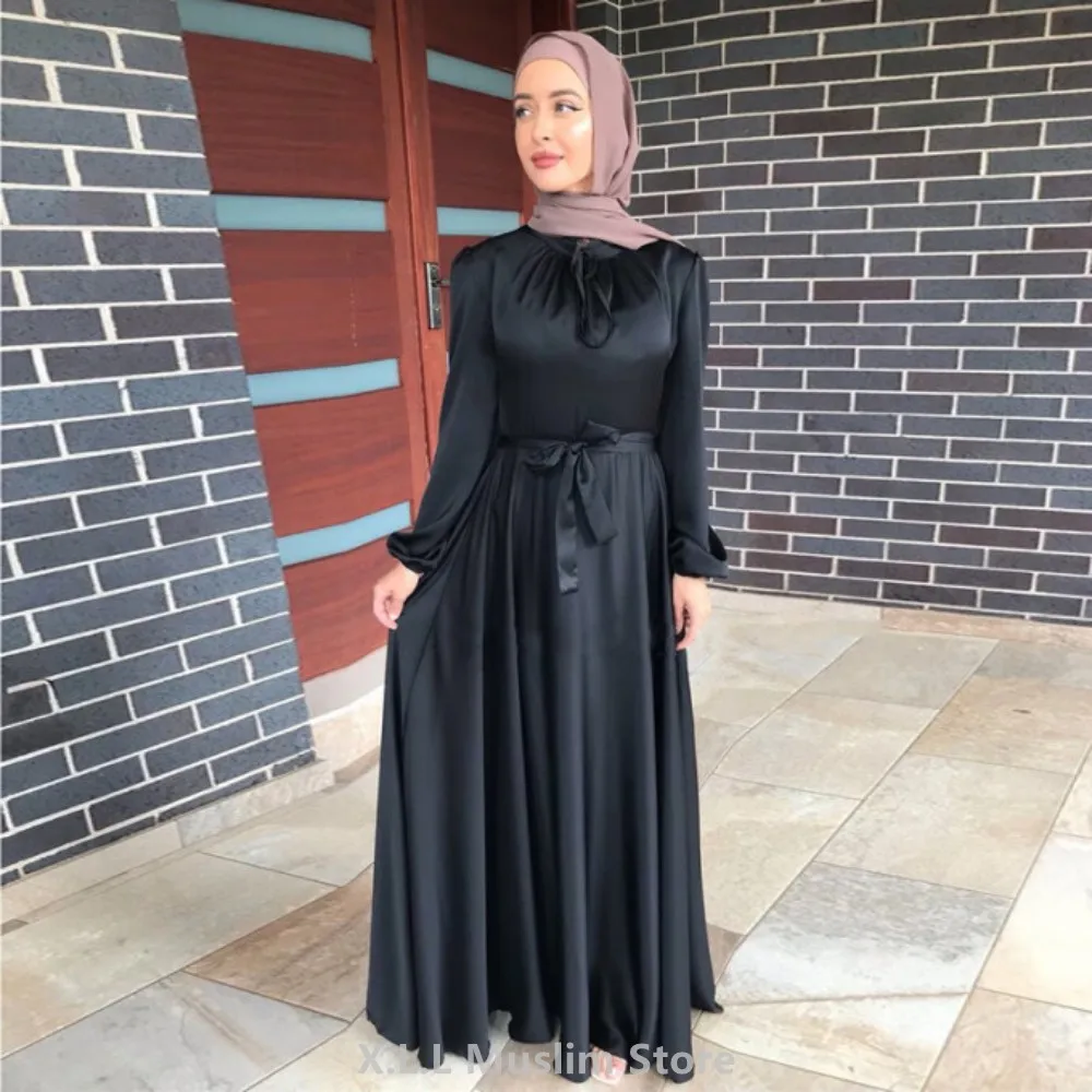 Muslim Women Abaya Woman Dubai Luxury Turkey Dresses For Women Arabic Dress Evening Dresses Women\'S Long Robe Satin Musulmane