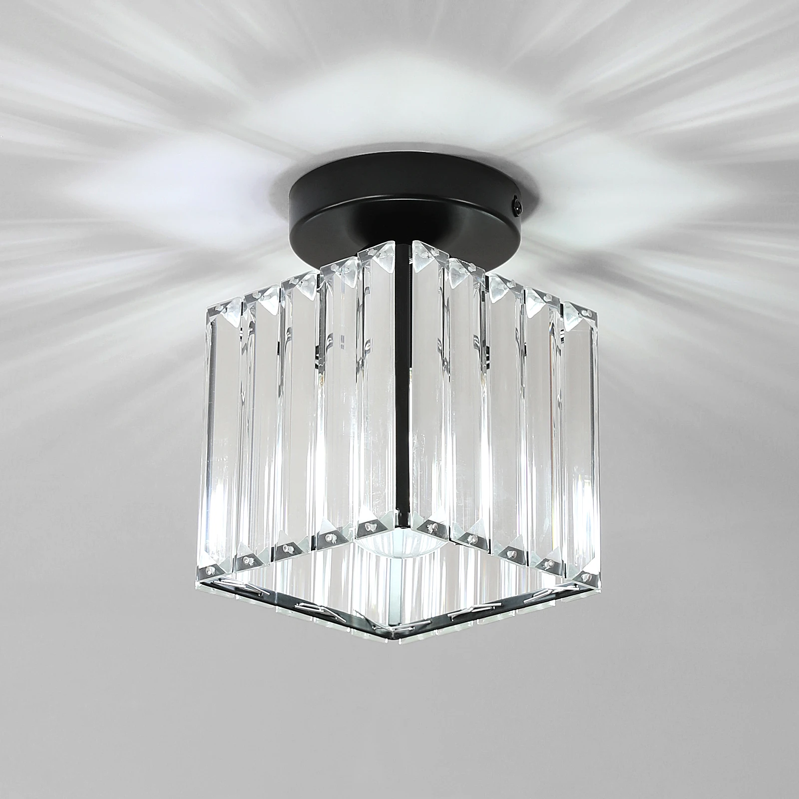 

Ceiling Light,Square Crystal Semi Flush Mount Ceiling Light,Modern Black Close to Ceiling Light,Sparkling Light Fixture