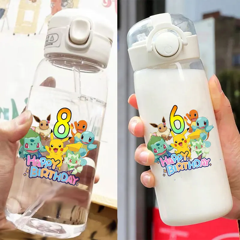 

Bottle Pokemon water cup transparent straw cup drinking water pikachu plastics waterproofing Children's Gift