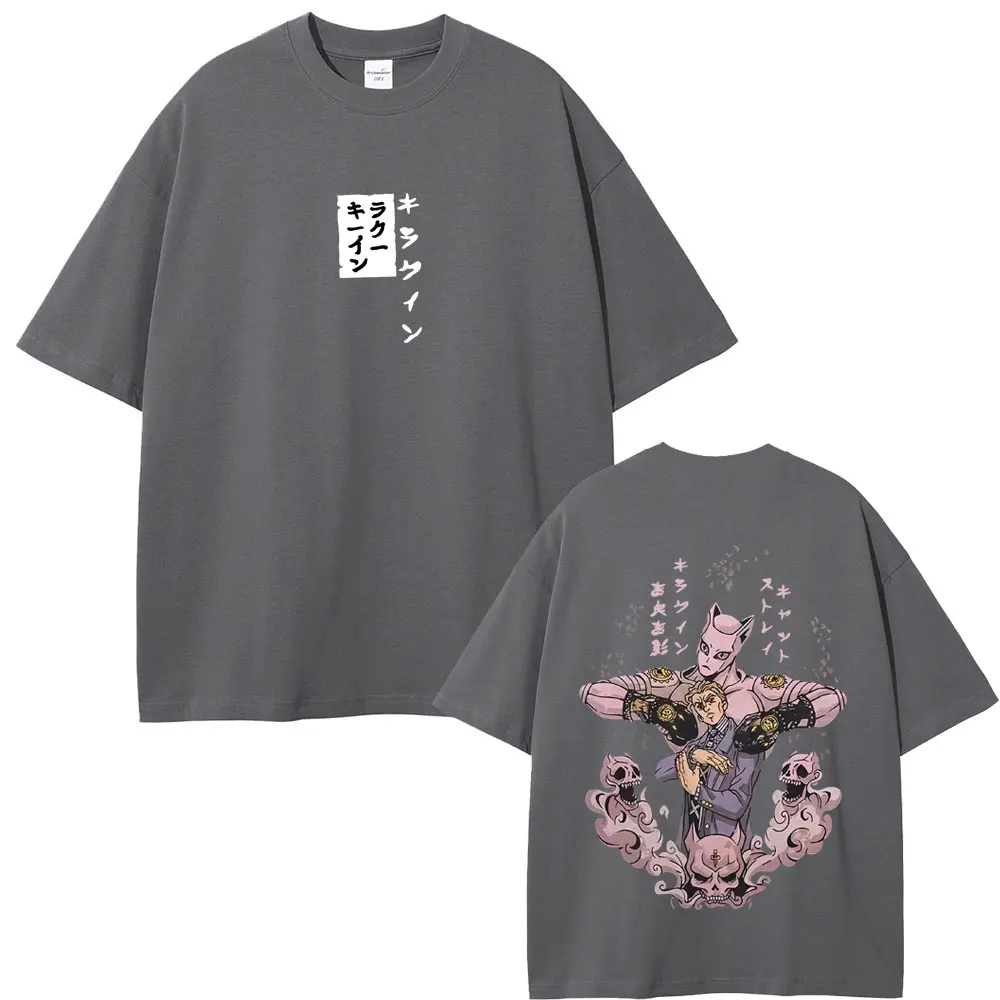 Anime JoJo's Bizarre Adventure Kira Yoshikage Killer Queen Graphic T-shirt Men Women Manga Casual Cotton Vintage Crewneck Tshirt - Image 4