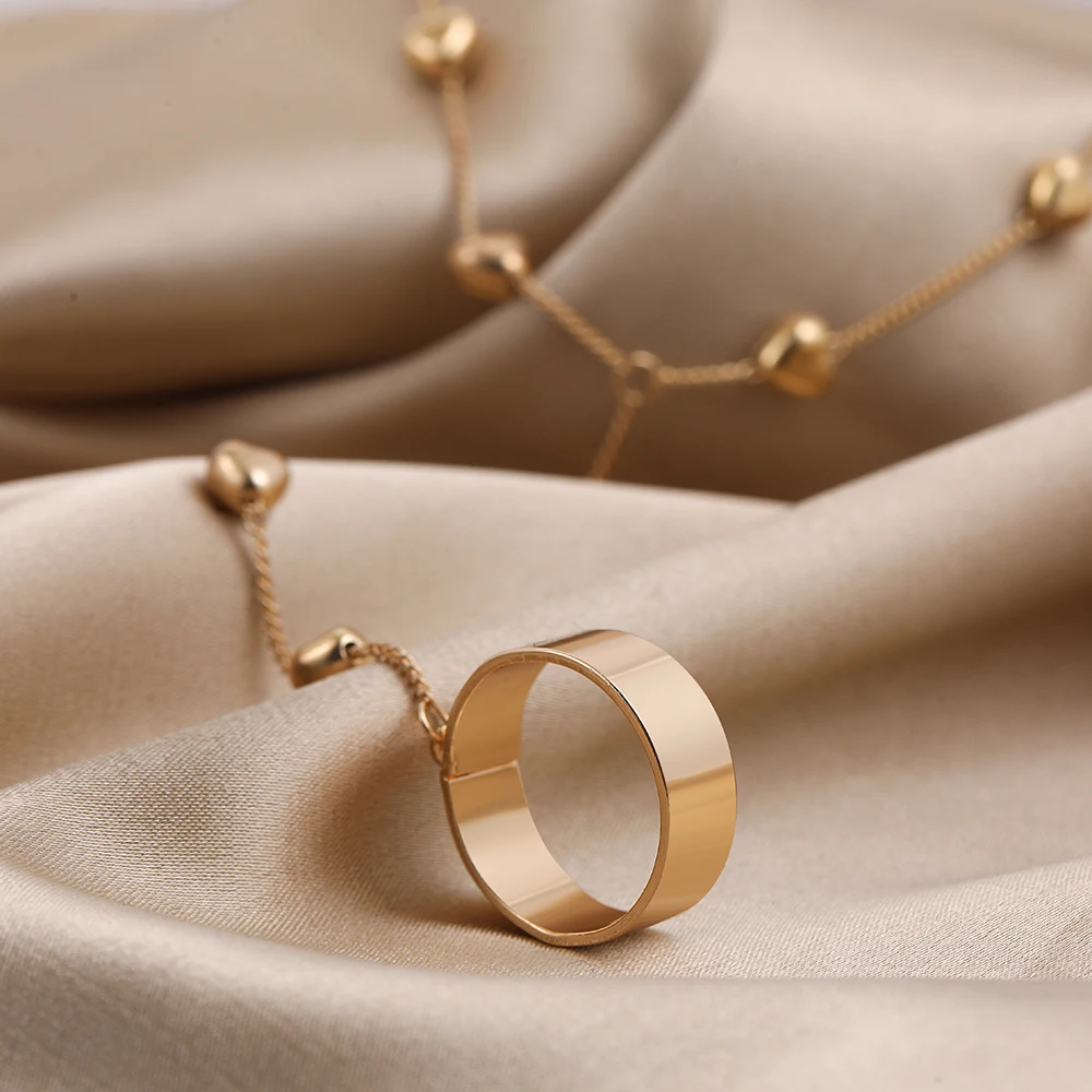 Dainty Heart Pendant Chain Bracelet Link Connected Gold plated Wide Finger Ring Bracelets for Women Link Hand Harness Jewelry
