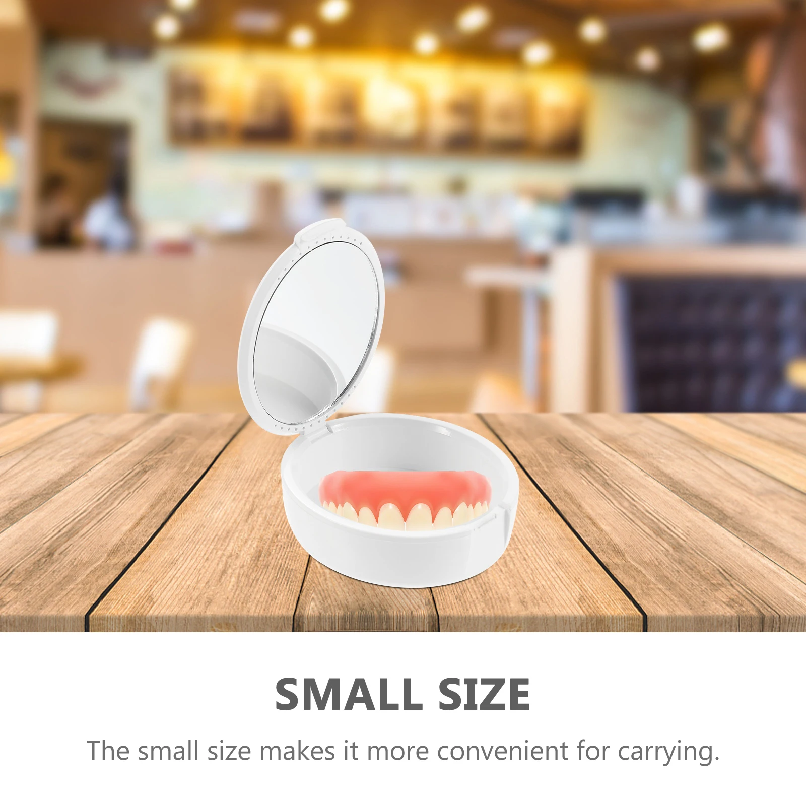 

Portable Denture Storage Box Convenient Fake Teeth Case Mirror Travel Size Keeps Clean Hygienic Easy to Carry Dental Care