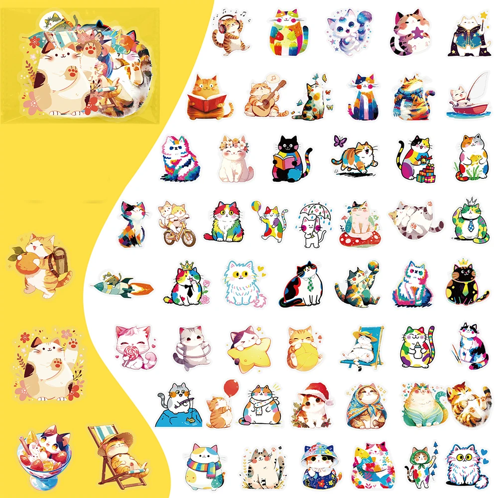 

10/30/56pcs Funny Creative Colorful Cat Stickers Cute Cartoon Waterproof DIY Notebook Phone Scrapbook Transparent Sticker Decor