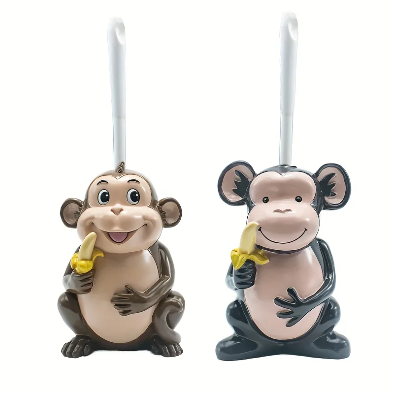 Creative Animal Resin Monkey Shaped Toilet Brush Holder And Plastic Toilet Cleaning Brush Set Decorative Toilet Brush Stand