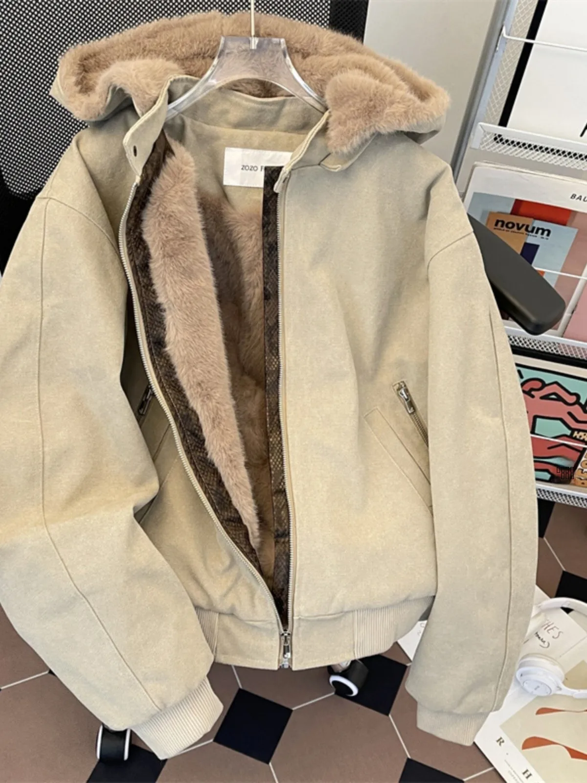 

Thiened Fce Lined Canvas Cotton Jaet Men's Winter Warm Loose Fit Hooded Coat Youth Casual Sle Long Sve Zipper Clo...