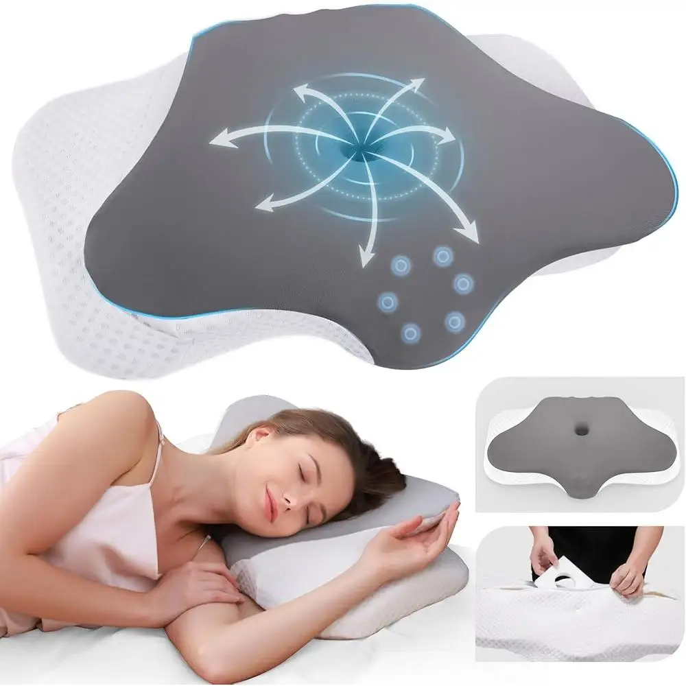 Adjustable Cervical Neck Pillow Ergonomic Memory Foam Cooling Sleep Support Dual Height Pain Relief Contour Bed Pillow