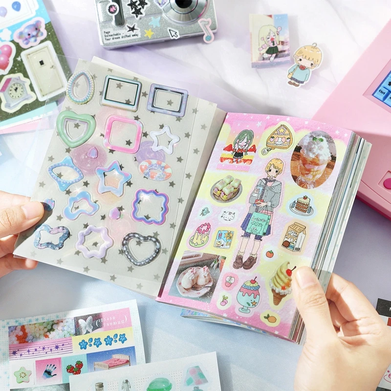 20pcs/book Y2K Korean Ins Cute Scrapbook Sticker for Phone Camera Journal DIY Material Paper Kawaii Decoration Sticker Gift