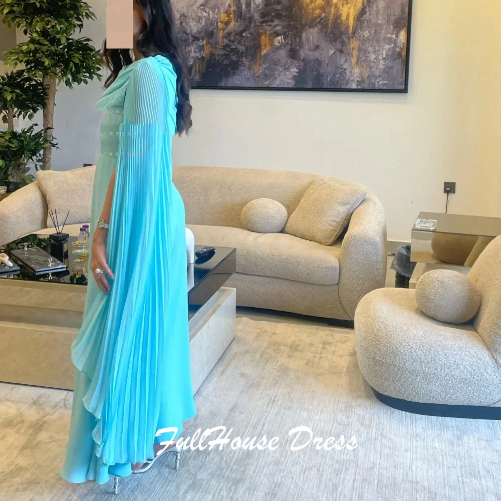 Vestido de noche acampanado fluido con cuello redondo, sencillo, personalizado, clásico, sin espalda, vestido de fiesta largo para novia, vestido de fiesta drapeado con capa