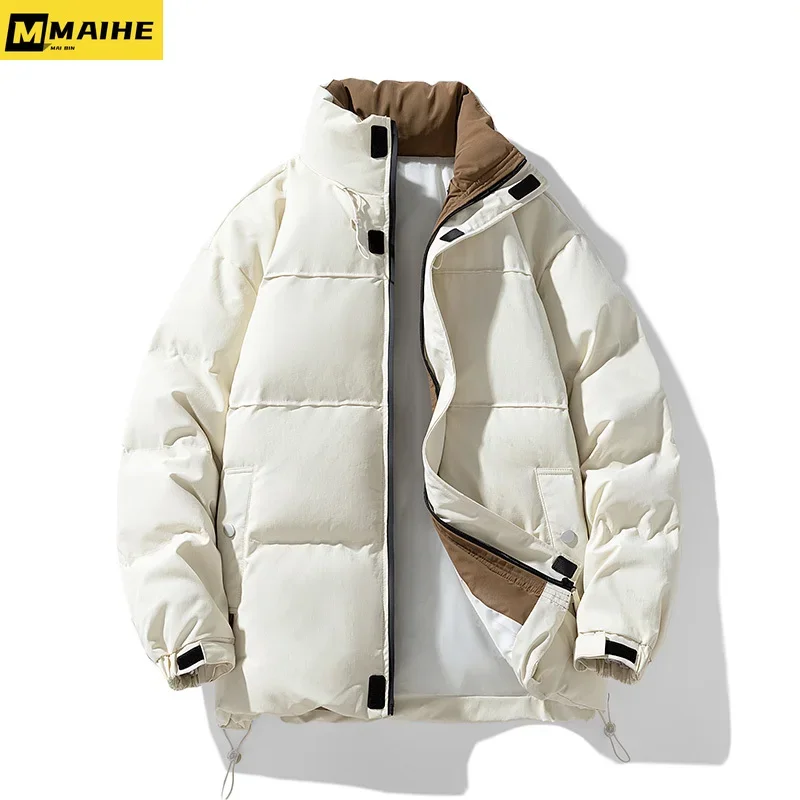 Winter New Men\'s Jacket Outdoor Solid Color Retro Style Thick Down Cotton Jacket Korean Edition High Neck Windproof Skiing Coat