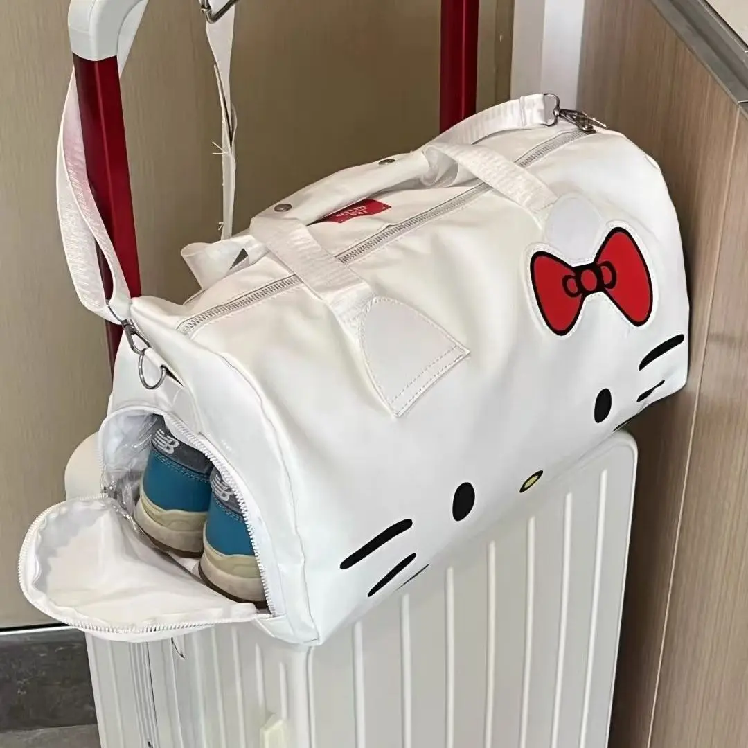 

New Kawaii Short distance travel bag hand-held sweet bow Hello Kitty cartoon cute one shoulder fitness bag diagonal travel bag