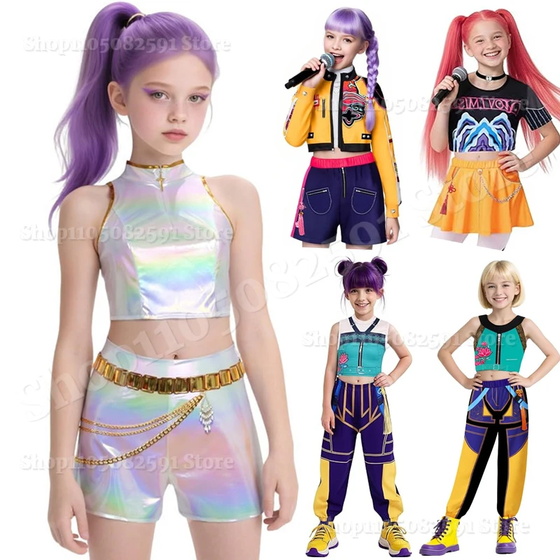 

2026 New K-POP Demon Hunter Cossplay Girls Costume Pop Singer Halloween Costume Kids Dress Up Stage Suit