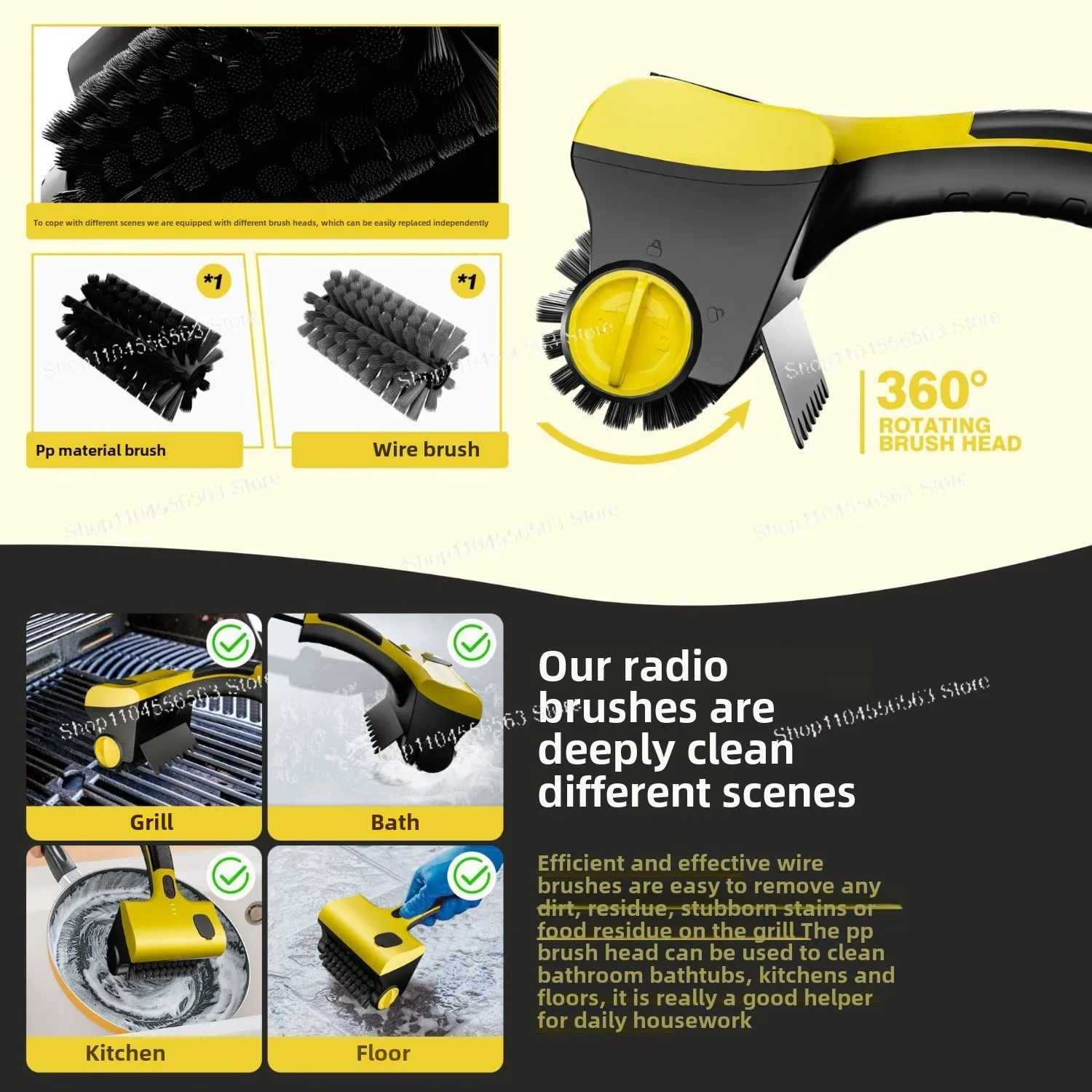 ครัวเรือน ห้องครัว กระเบื้อง แปรงทําความสะอาดอเนกประสงค์ หัวแปรงไฟฟ้าไร้สายแบบถอดเปลี่ยนได้