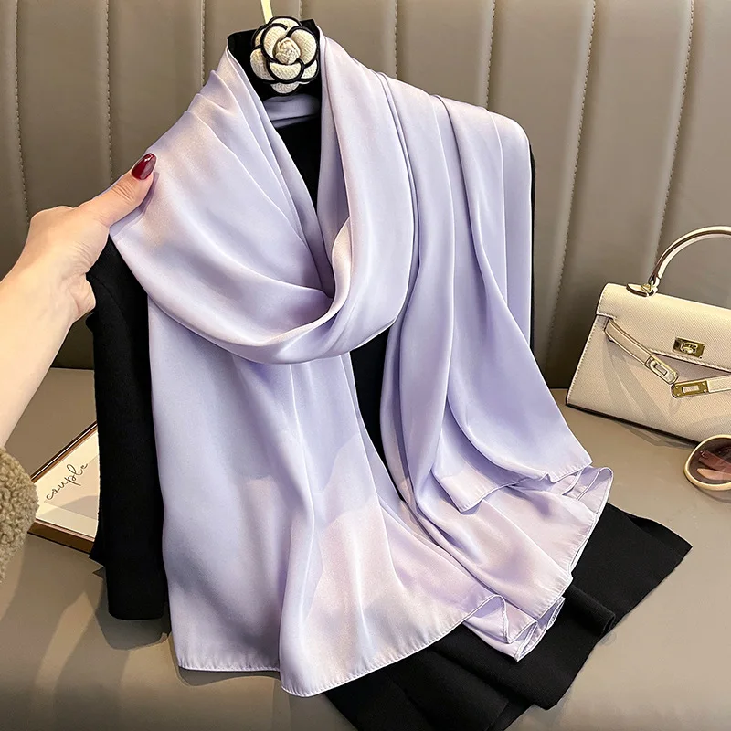 Pure Color Scarf Silk Like Sun Protection Beach Shawl Air Conditioning Wrap Large Lightweight Versatile for Women Outdoor