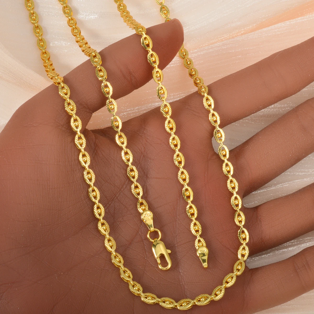 750 Italy 18k Gold-plated Copper Necklace Dubai Woven Bead Chain Neck Chain Jewelry Accessory Party Daily Wear For Friends Gifts