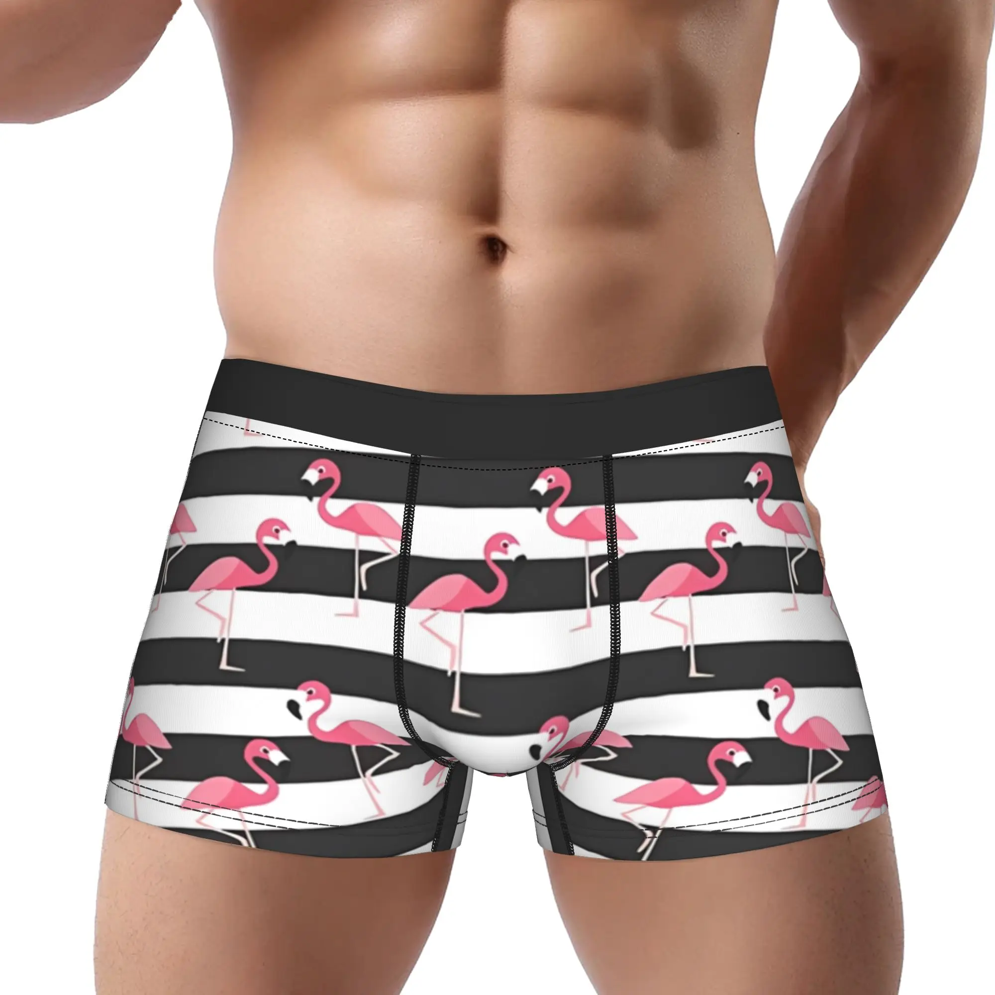 

Black And White Stripes Flamingo Underpants Breathbale Panties Men's Underwear Ventilate Shorts Boxer Briefs