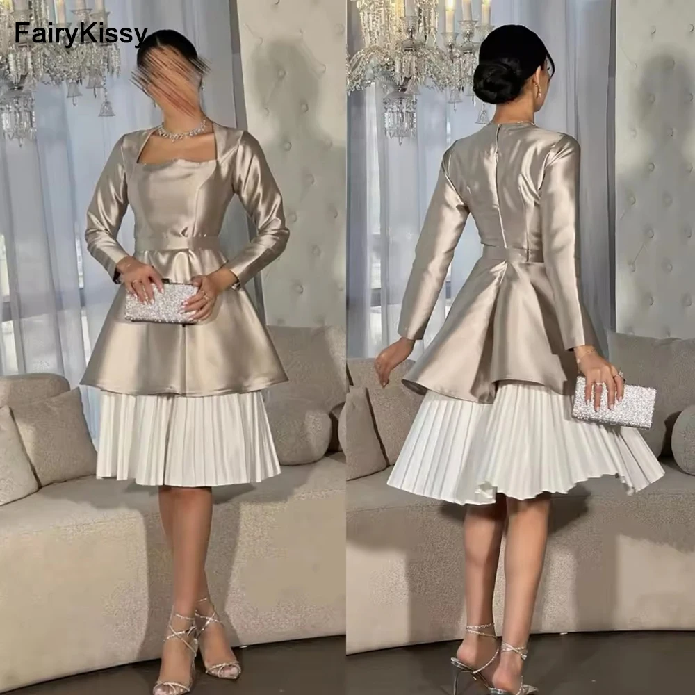 

FairyKissy High Quality Draped Pleat Formal Evening A-line Square Collar Bespoke Occasion Gown Knee Length Dresses