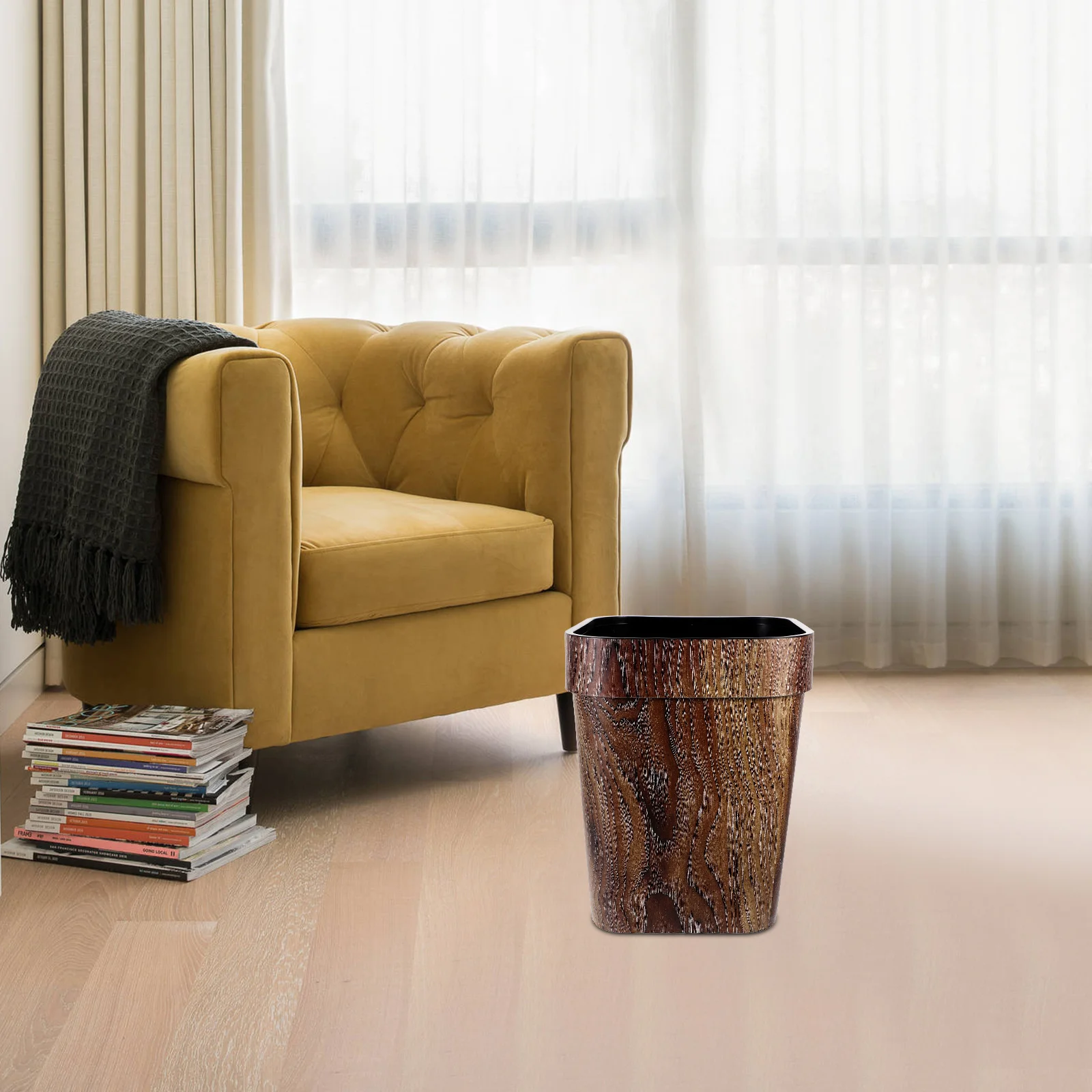 

Square Trash Can Plastic Garbage Household Waste Simple Bin Rubbish Uncovered Home Junk Case Easy Clean