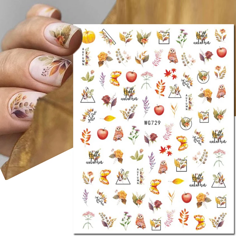 

Nail Art 3d Adhesive Sliders Sticker Autumn Leaves Golden Pumpkin Butterfly Rose Flowers Decals Nail Decoration Salon Beauty