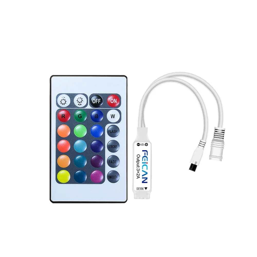 

RGB Controller for LED Strip DC 12V Mini Switch IR 24Key Remote for 5050 2835 RGB Strip in Home Bedroom Decor