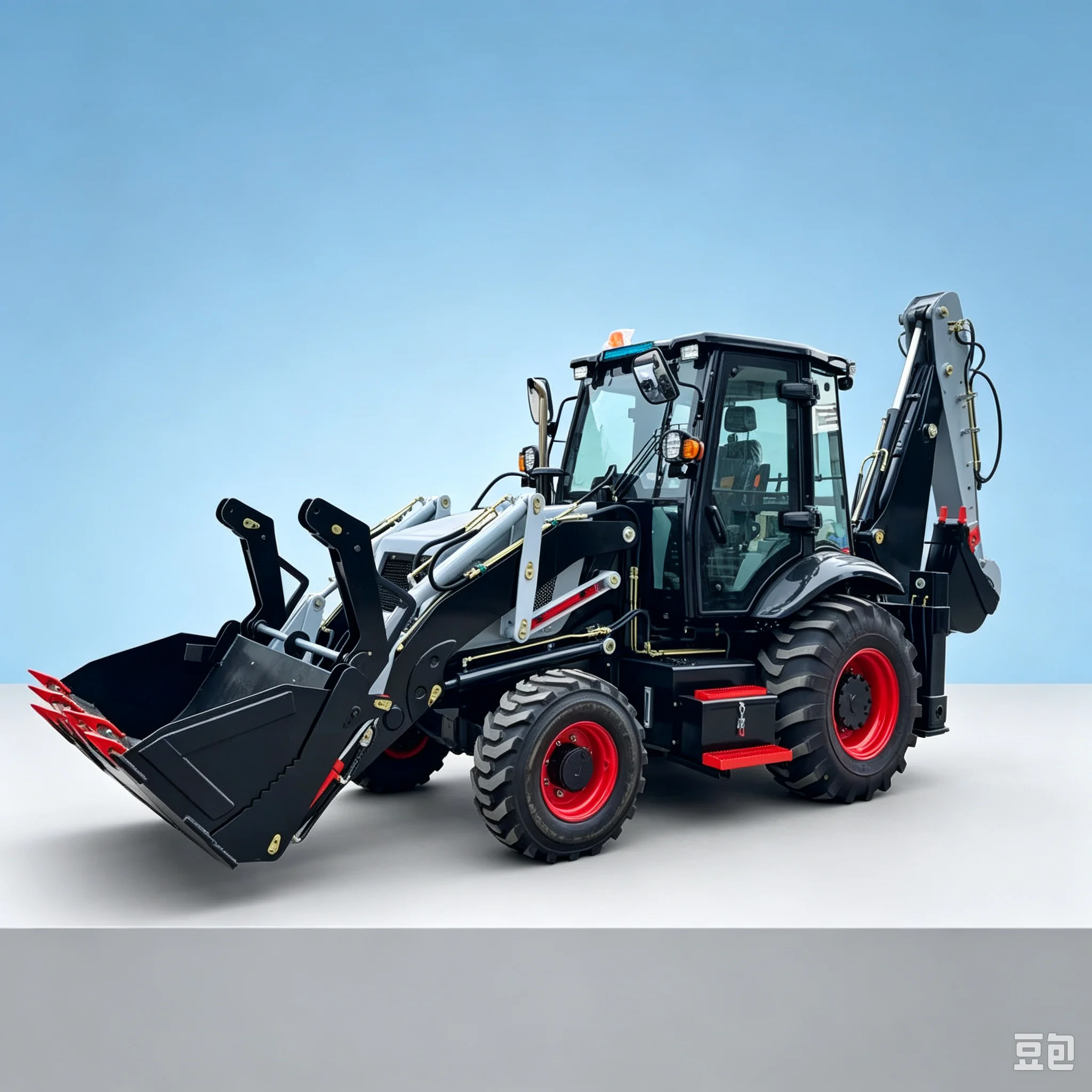 Stable Backhoe Loader Hydraulic Manipulation Dual Bucket Design 4WD Wheel Equipment For Small Earthwork Farm Site Road Patching
