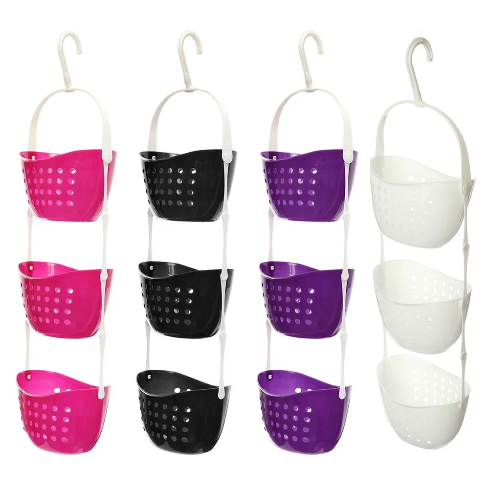 

3-Tier Shower Hanging Basket Caddy Rose Red Bath Rack Storage Organizer Huge Capacity 360 Rotated Hook Fast Drying Kitchen