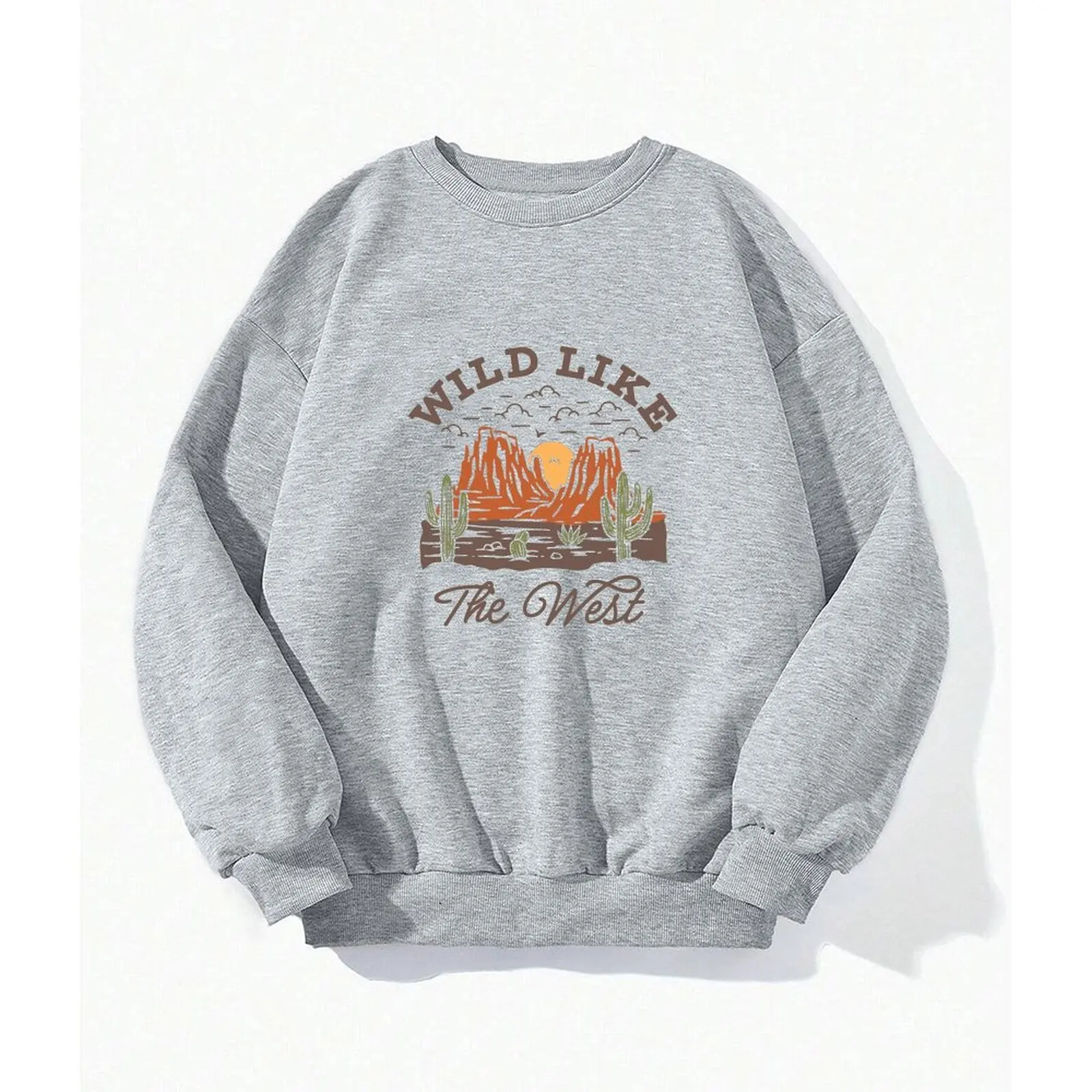 

Y2k Round Neck Women Sweater Long-sleeved Velvet Winter Casual Fashionable Cowgirl Style Wild West Print Sweatshirt Tops