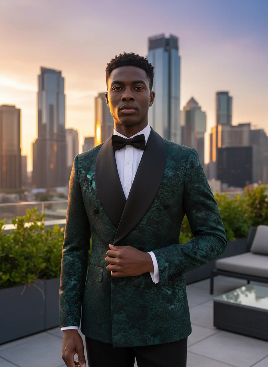 

ST cassy luxury shawl collar 2-piece suit set men's high-end business casual suit groom's wedding dress Jacquard pattern