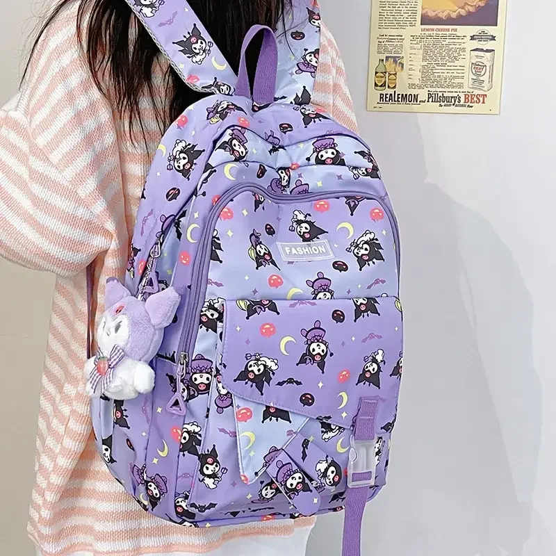 Sanrioed Anime Kuromi Cute Large Capacity Backpack Stationery Organizer Student Schoolbags Cartoon Children Shoulder Bag Gift