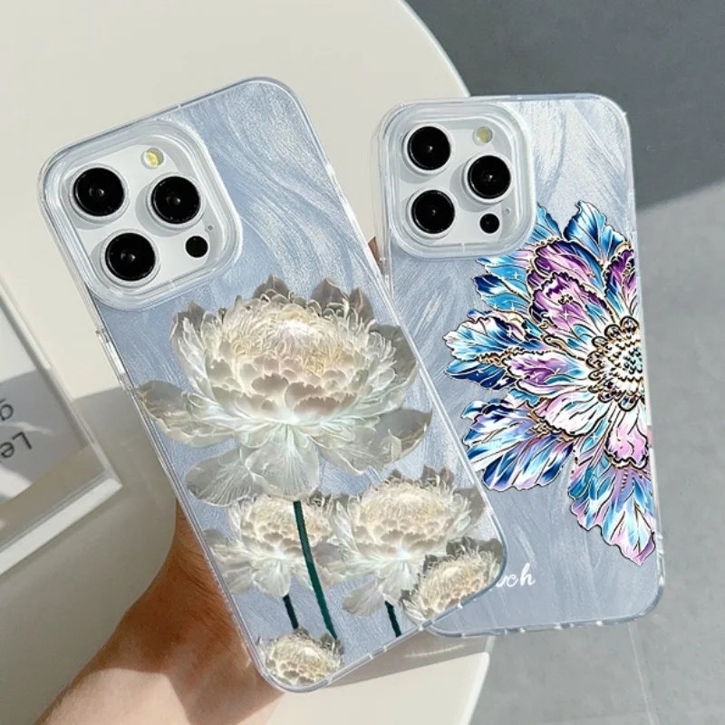 Elegant Flower Lotus Print Feather Texture Phone Case For Xiaomi 17T 15T Pro POCO M7 F7 F8 Ultra X8 Pro Max X5 X6 M6 X5 F5 Pro