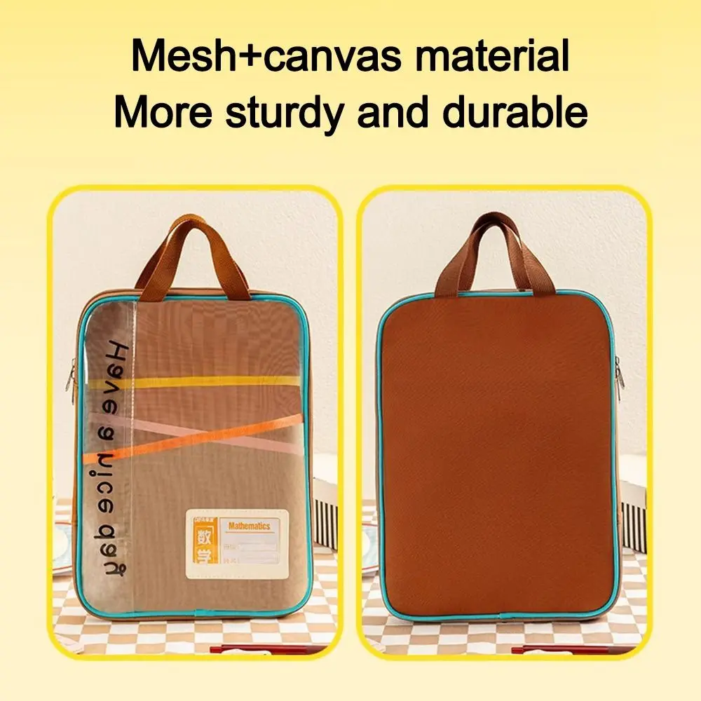 New Transparent A4 Zipper File Bag L-shaped Large Capacity Mesh Storage Bag Stationery Holder Gifts