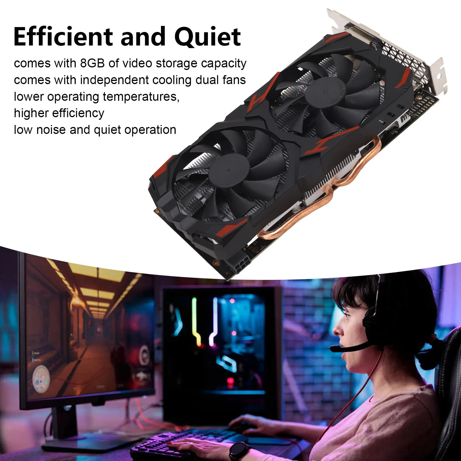 【New】Graphics Card 8GB 256BIT Computer Gaming Graphics Cards Quiet Plug and Play Graphics Card with Dual Fans for Desktop PCs