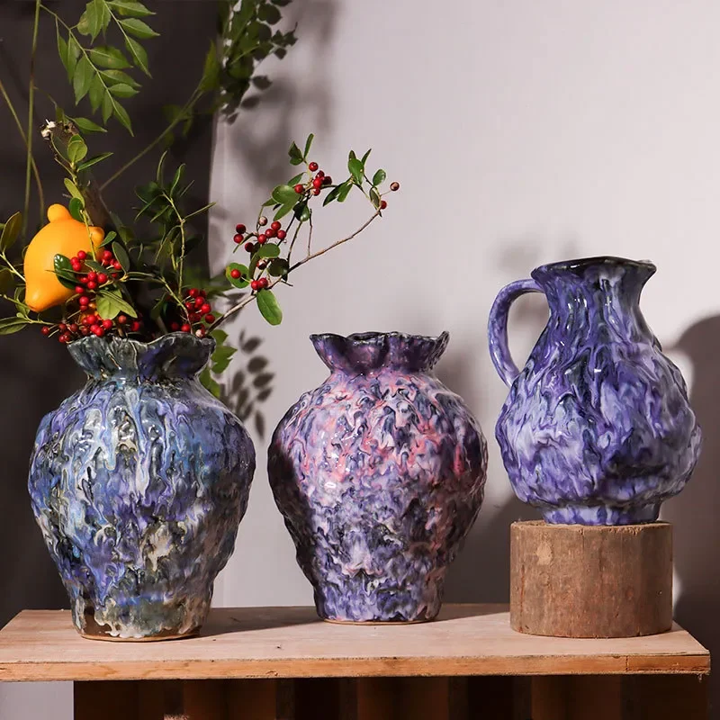 Jingdezhen Oil Painting Style Ceramic Hydroponic Vase Ornament for Living Room Entrance TV Cabinet Model Room Soft Decoration