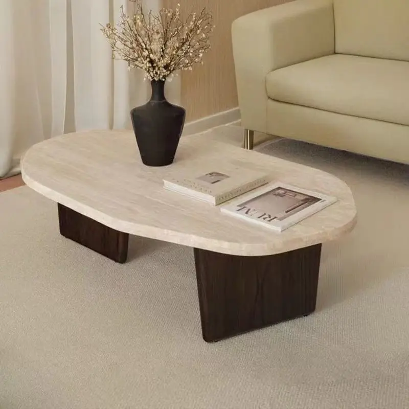 Minimalist solid wood travertine coffee table small tea table small apartment living room household different