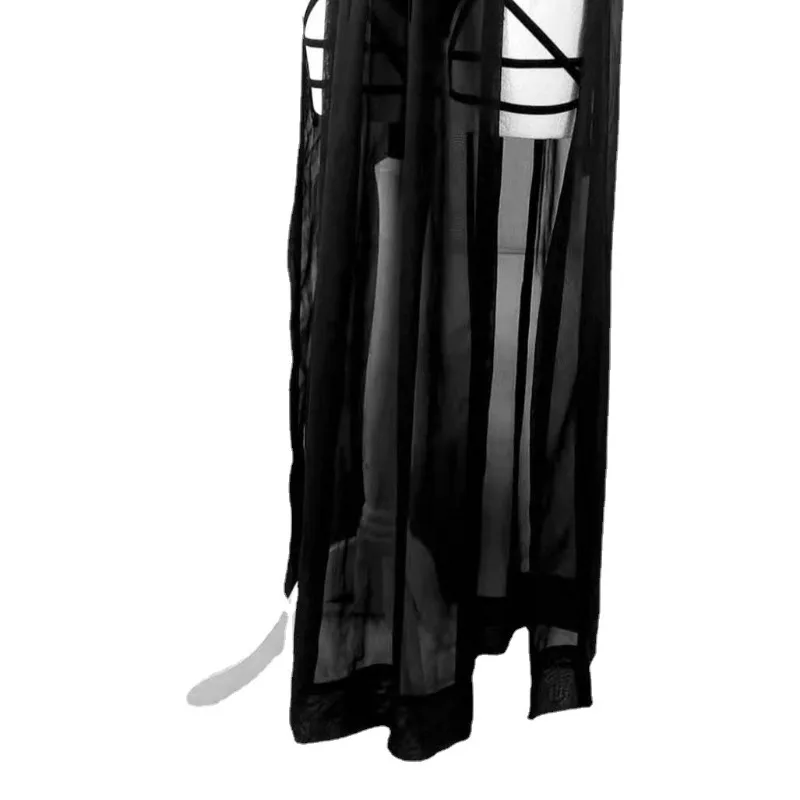 AltGoth Gothic Nightclub Sexy Skirt Set Women See Through Mesh Backless Crop Tops Emo Alt Punk High Waist Underpants Skirt 3pcs image 4