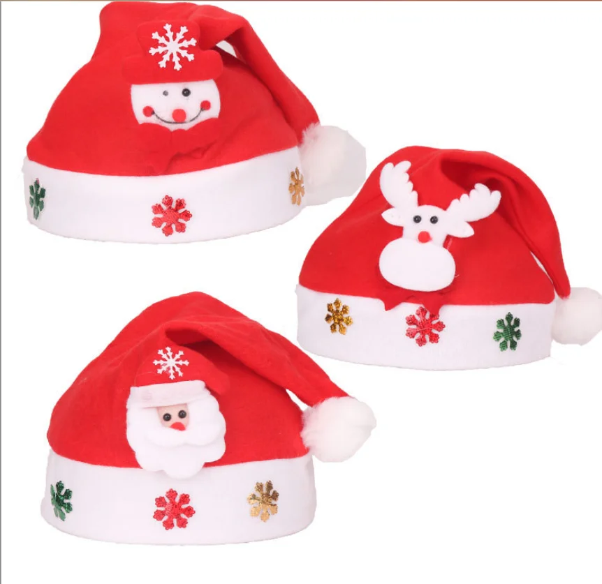 

50pcs Christmas Hats Snowman Elk Deer Santa Characters Caps Winter Holiday Party XMAS Presents Non-Woven Red Adults Kids Size