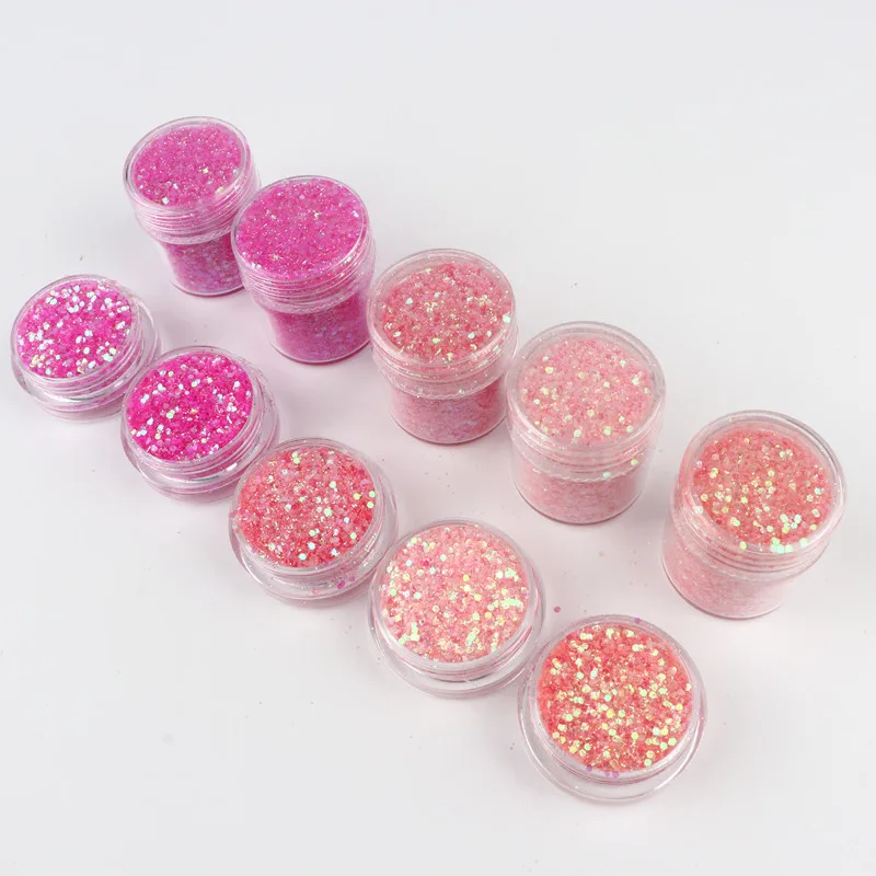 Mixed Hexagonal Pink Series Mermaid Nail Holographic Pigment Powder Set Sequin Peeling Manicure Decoration Nail Art Tips 10Ml