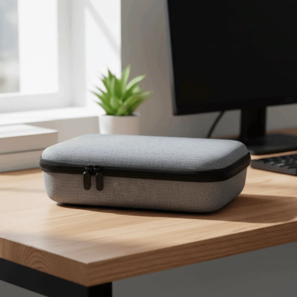 Dustproof Sunglasses Storage Box Hard Shell Fabric Carry Handle EVA Hard Glasses Case Inner Mesh Pocket Multi Grid Divider