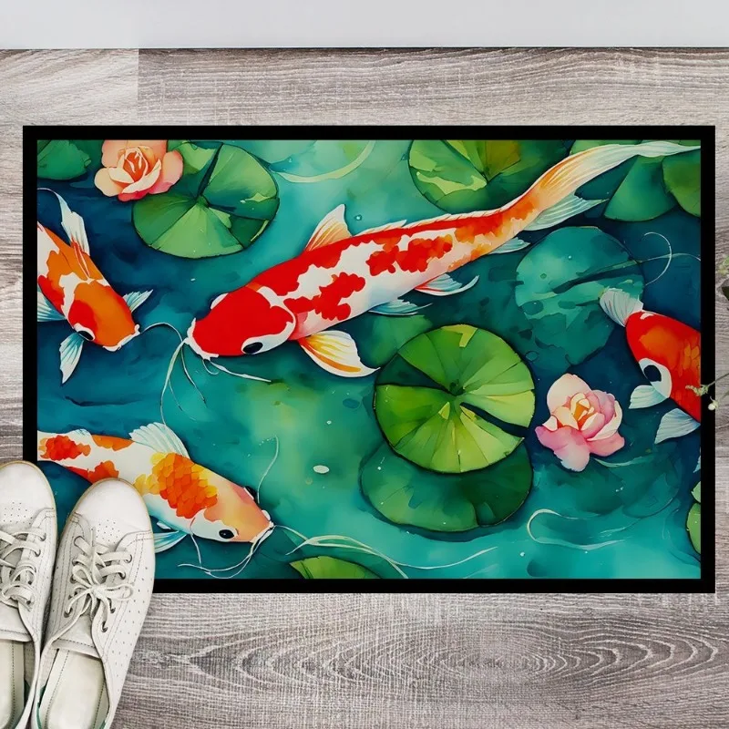 

Non Slip Washable Koi Fish Doormat Low Pile Indoor Outdoor Front Door Entryway Rug