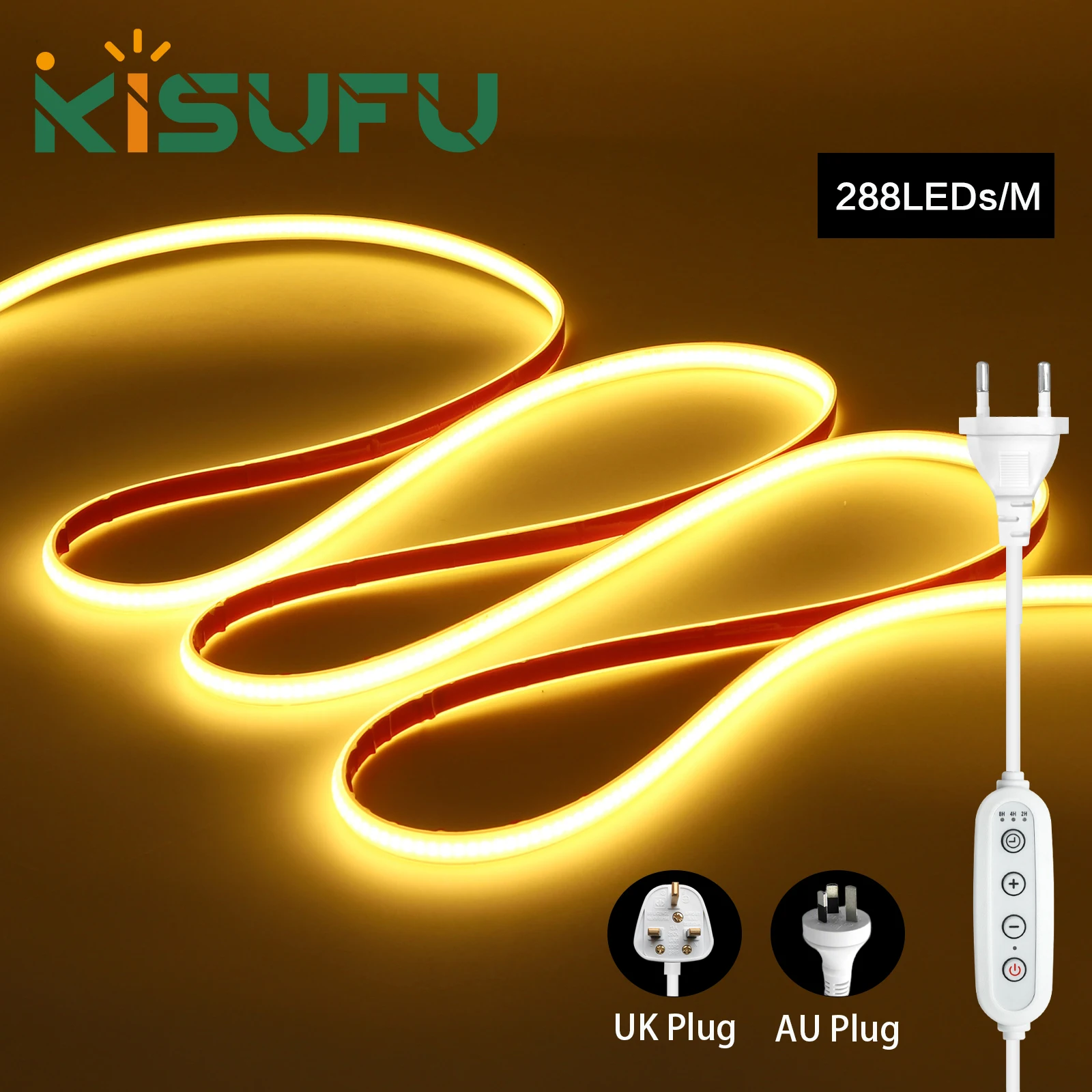 

220V 230V Dimmable COB LED Neon Strip Light EU/AU/UK Plug Kit Super Bright 288LED/M Flexible Adhesive Tape Indoor Outdoor Decor