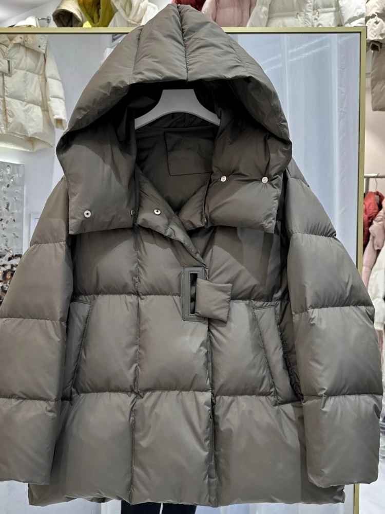 Zimowa kurtka puchowa damska z 90% puchem kaczym, modna, gruba, ciepła, puszysta parka, nowość 2025, luźna, oversize'owa kurtka puchowa, odzież wierzchnia.