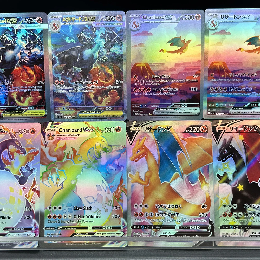 

125/110 Mega Charizard Ex DIY Anime PTCG Flash Charizard Series Card En/jp Collect Battle Flash Cards Holiday Child Gifts Toy