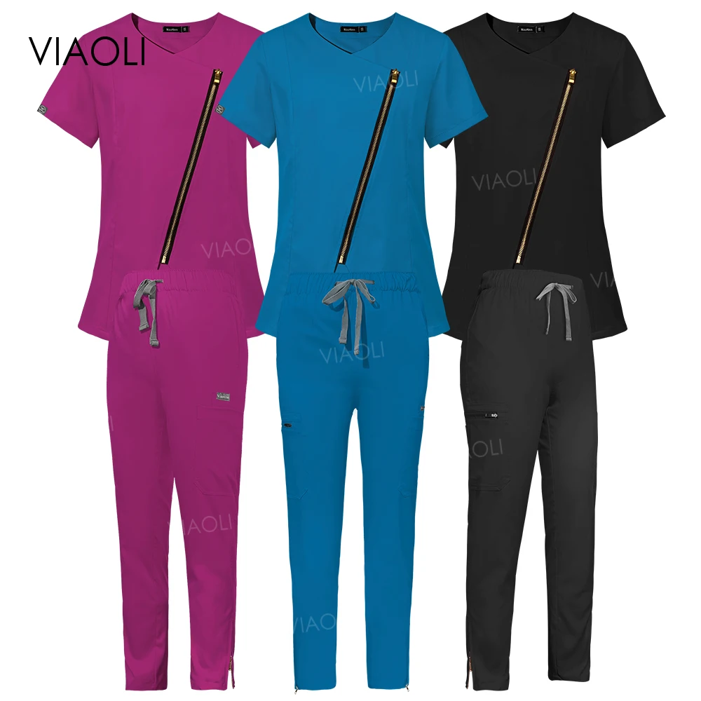 Uniforme médico de enfermería para mujer, Tops de manga corta, pantalones, traje de enfermera, ropa de alta calidad, uniformes médicos modestos