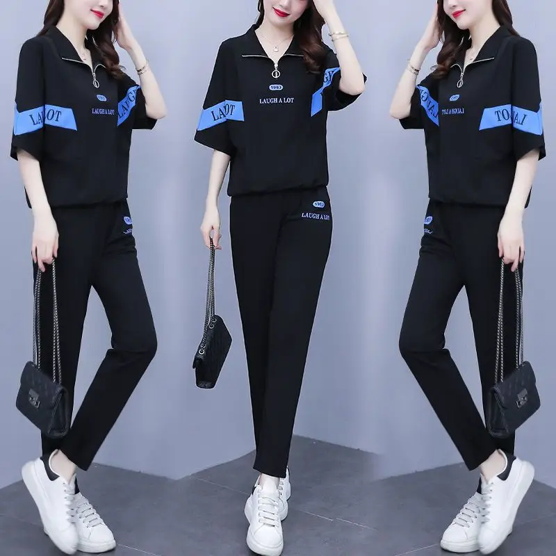 Women's Casual Tracksuit 2024 Summer New Fashion Plus Size Clothing Ladie Crop Tops Pants 2 Two Piece Set Cute Outfits For Women